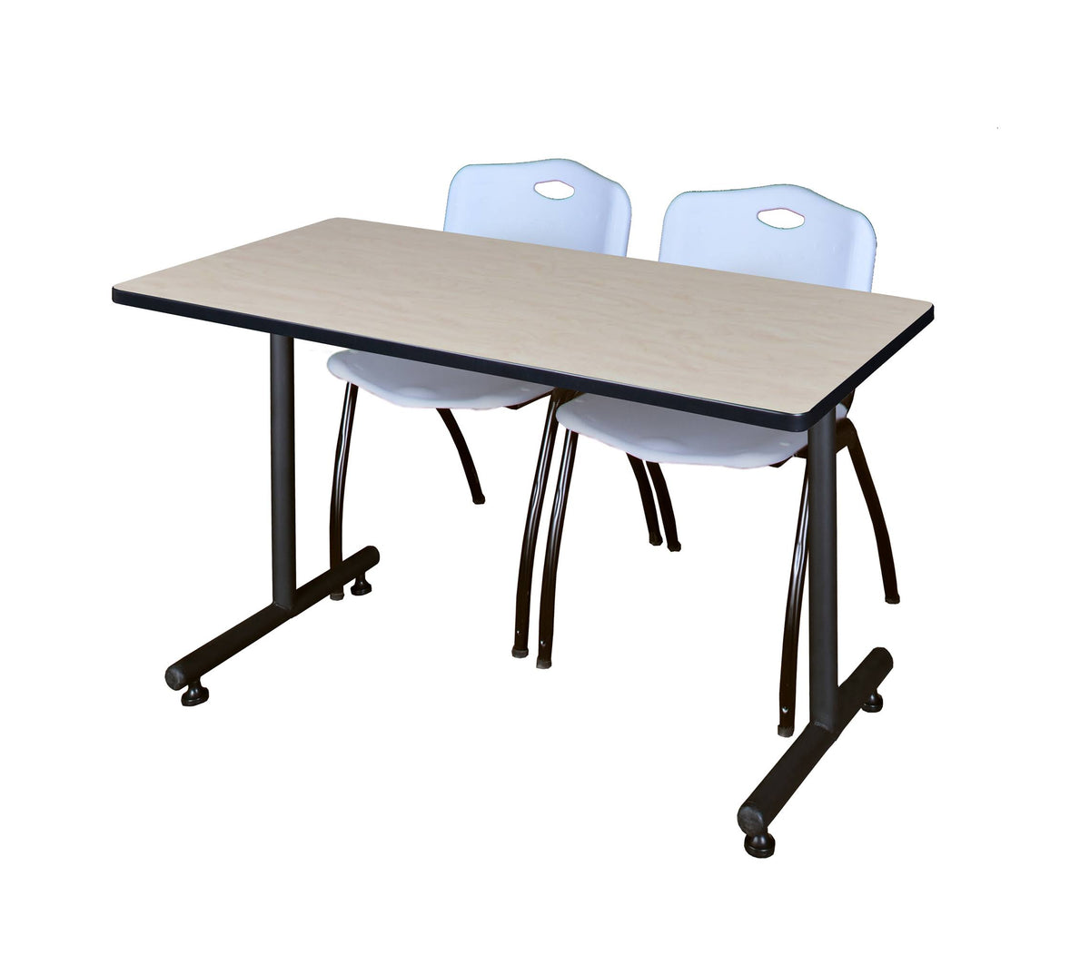 Cherry Training Table with 2 Grey Stack Chairs T125027