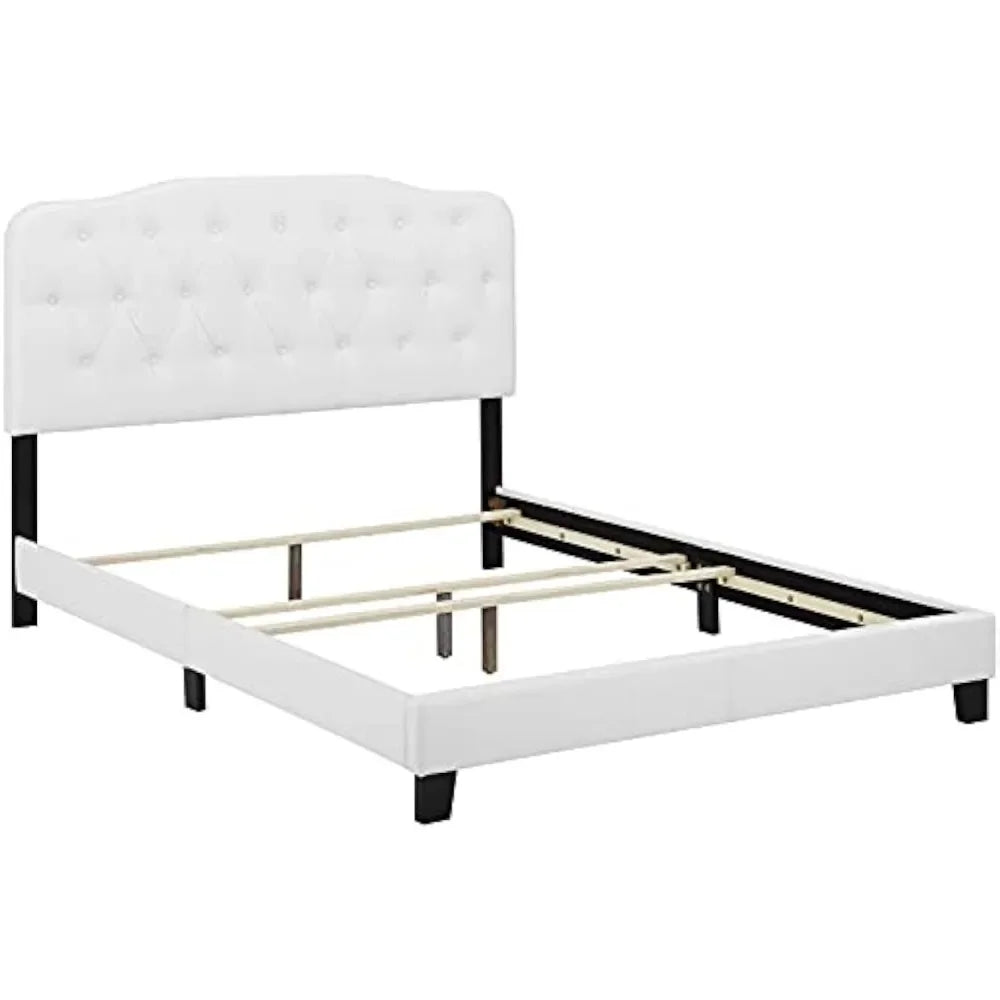 Full Platform Bed with Tufted Faux Leather Upholstered Frame F760