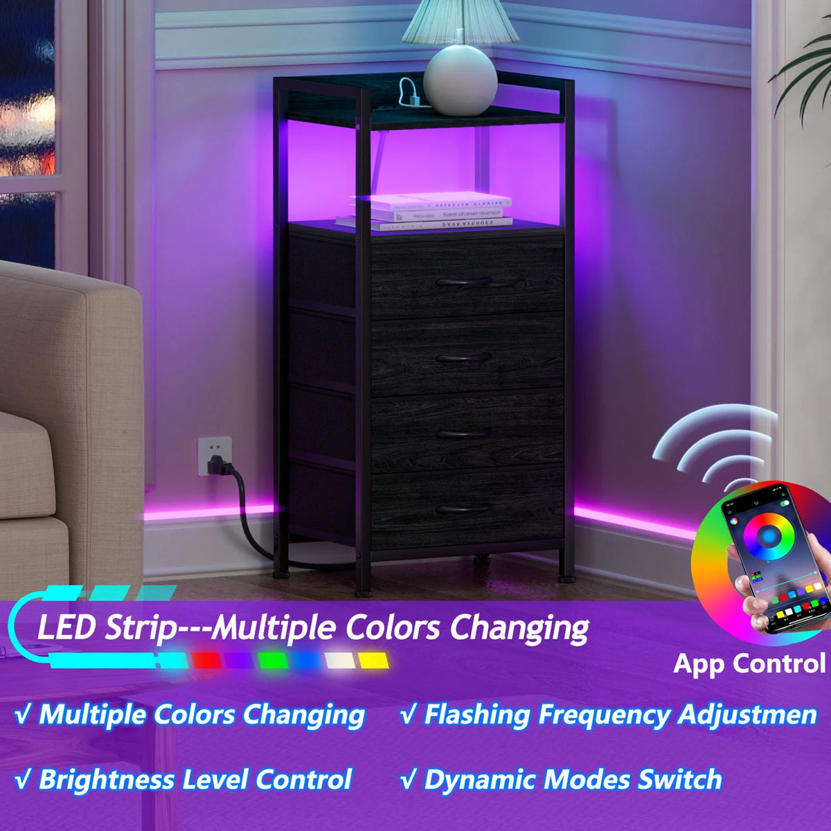 White Fabric Vertical Dresser with Charging Station R878