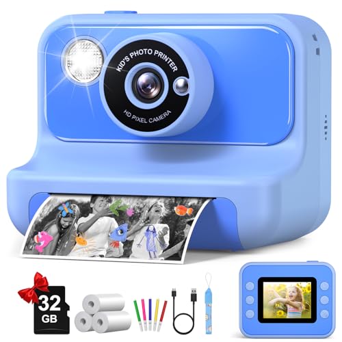 Blue Instant Print Kids Camera with 32GB Card P556