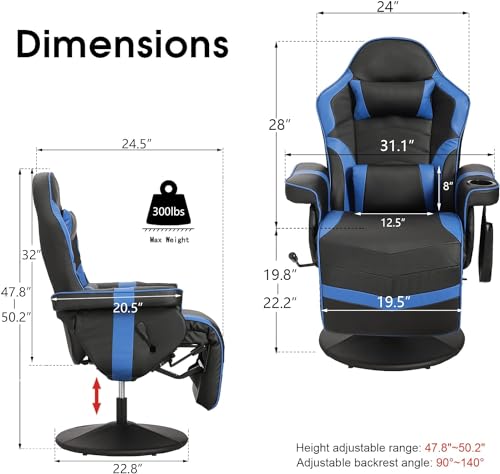 Reclining Gaming Chair with Footrest and Massage W9603
