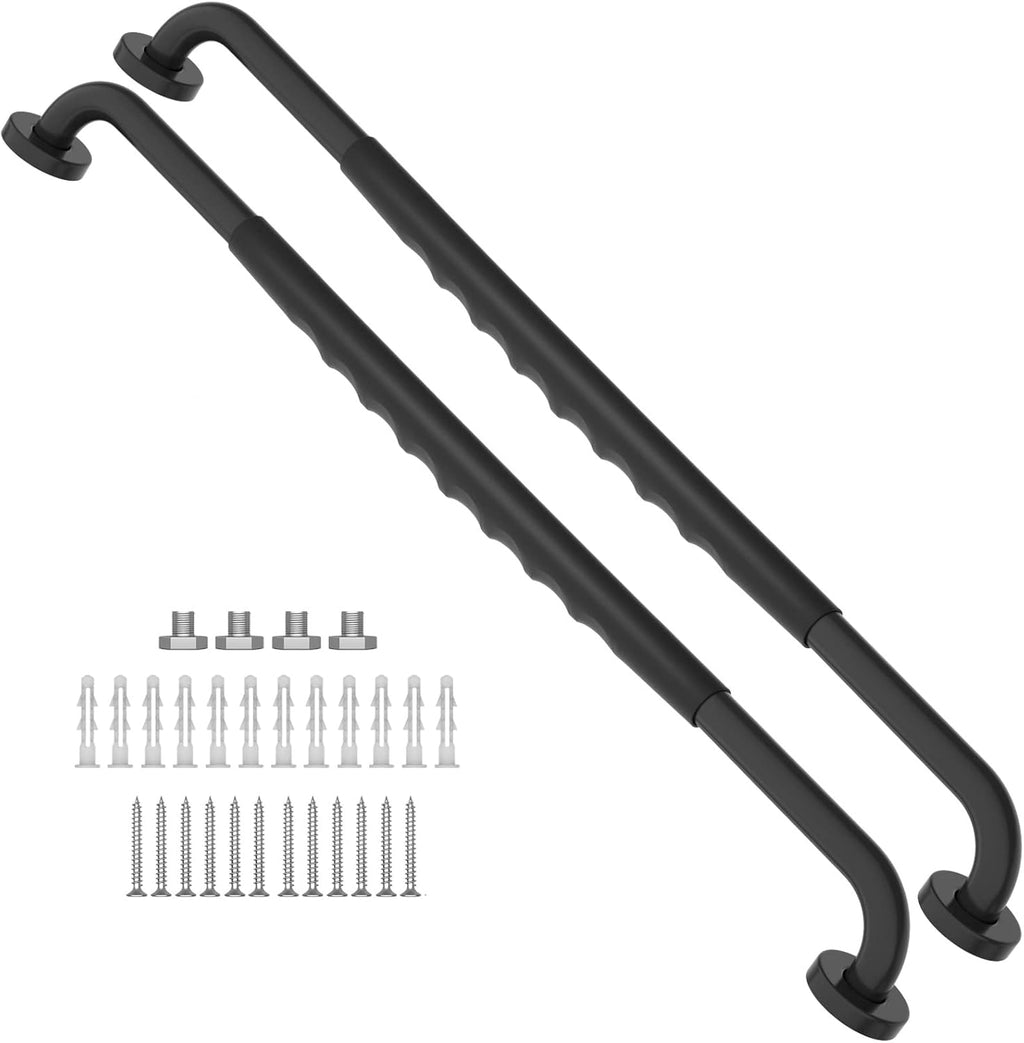 2 Pack 16 Inch Black Stainless Steel Bath Grab Bar with Anti Slip Rubber Grip A700344