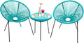 3-Piece Outdoor Acapulco Chair Patio Bistro Set with Glass Top Table (Blue) O485