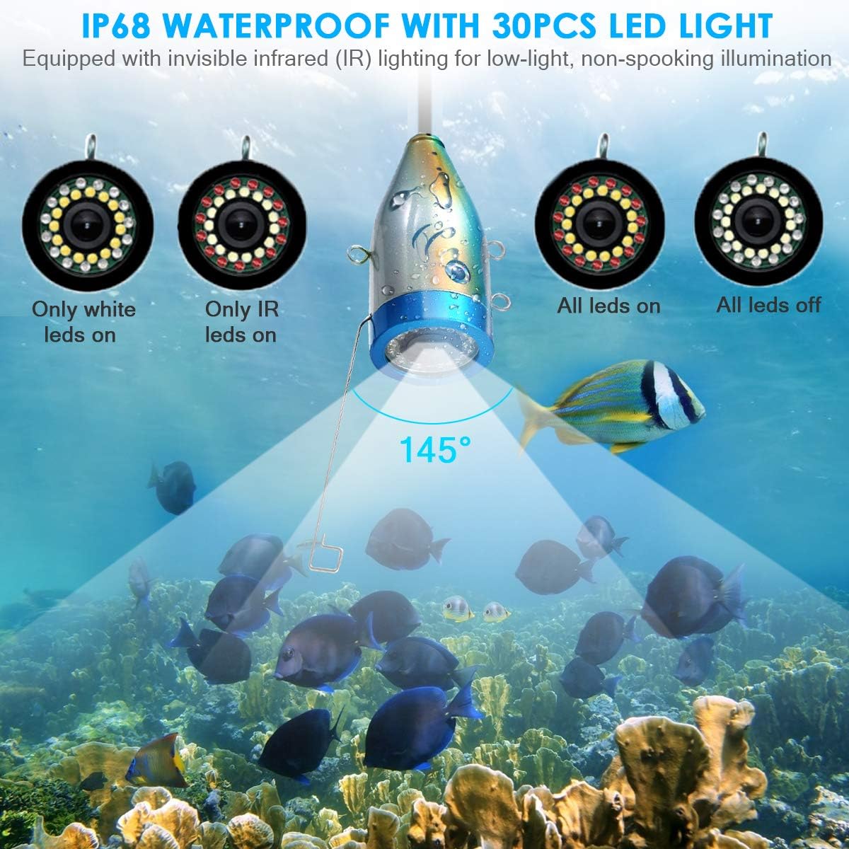 Underwater Fishing Camera with DVR IP68 7'' LCD 1080P 15m Cable Y977