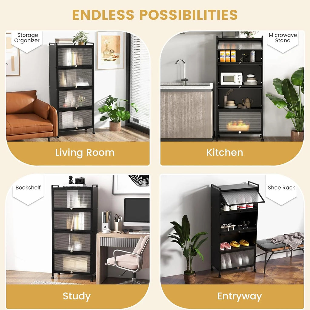 5-Tier Freestanding Kitchen Cabinet with 4 Rolling Casters R15972