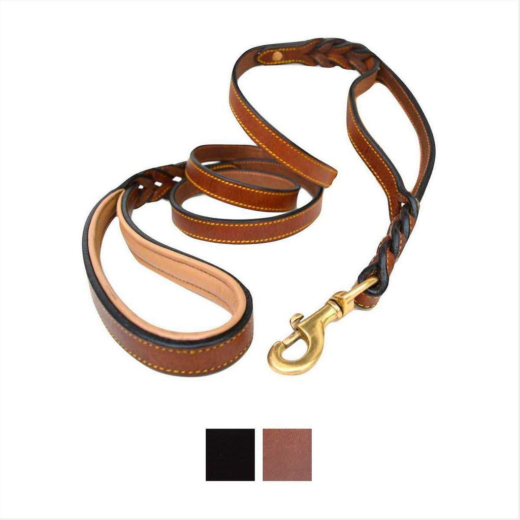 6 Foot Braided Leather Dog Leash with Traffic Handle I91433