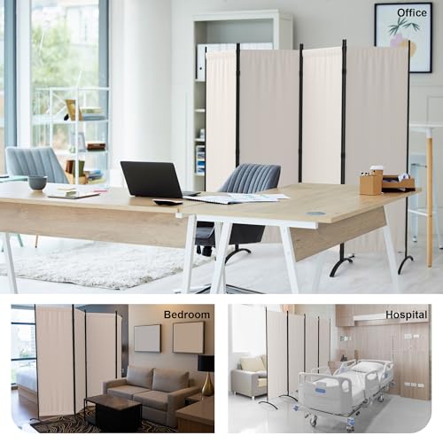 4 Panel Folding Room Divider with 5 Curved Metal Feet White C2726