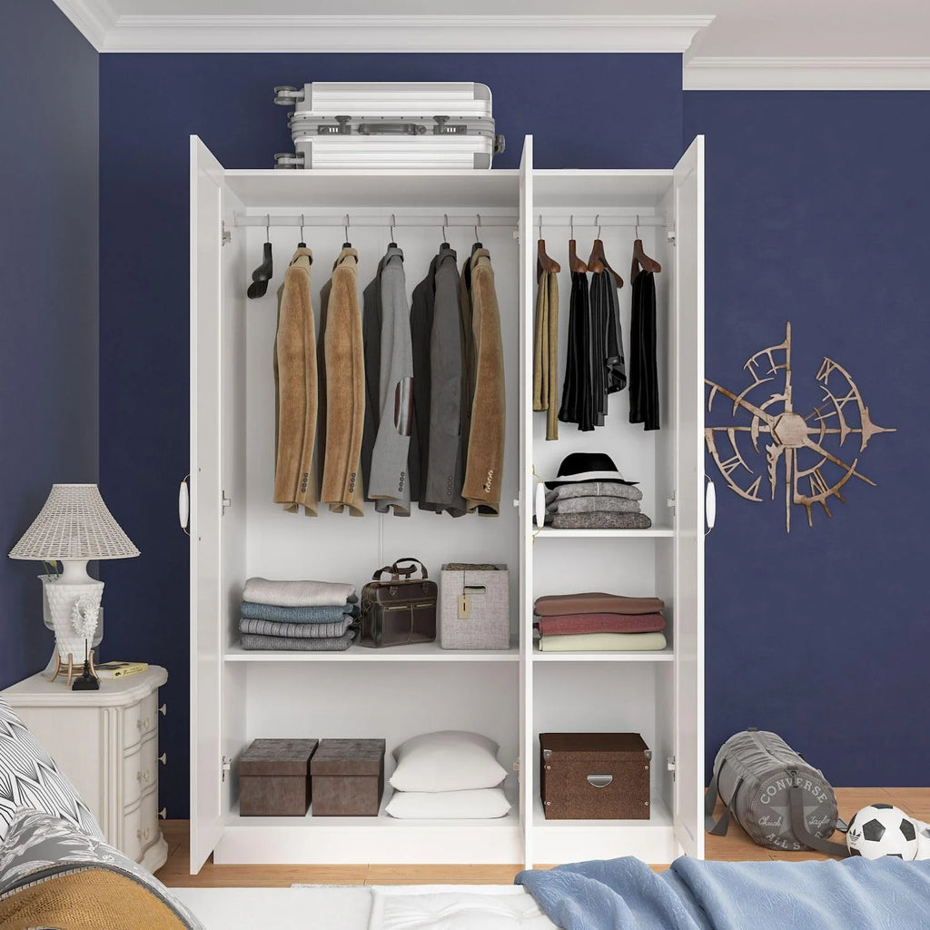 White 3 Door Wardrobe Closet with Shelves X93118