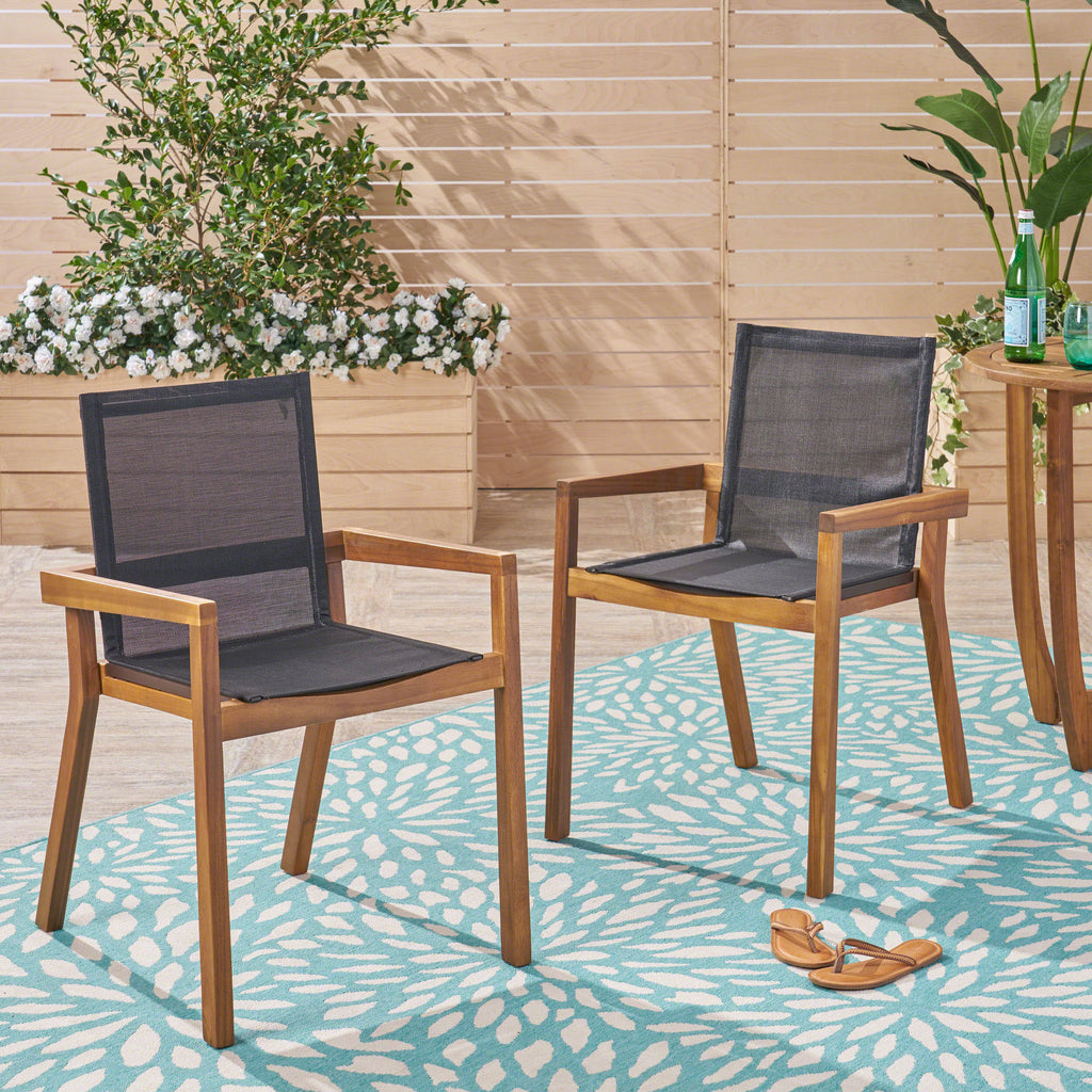 Acacia Wood and Mesh Dining Chairs (Set of 2) T378064