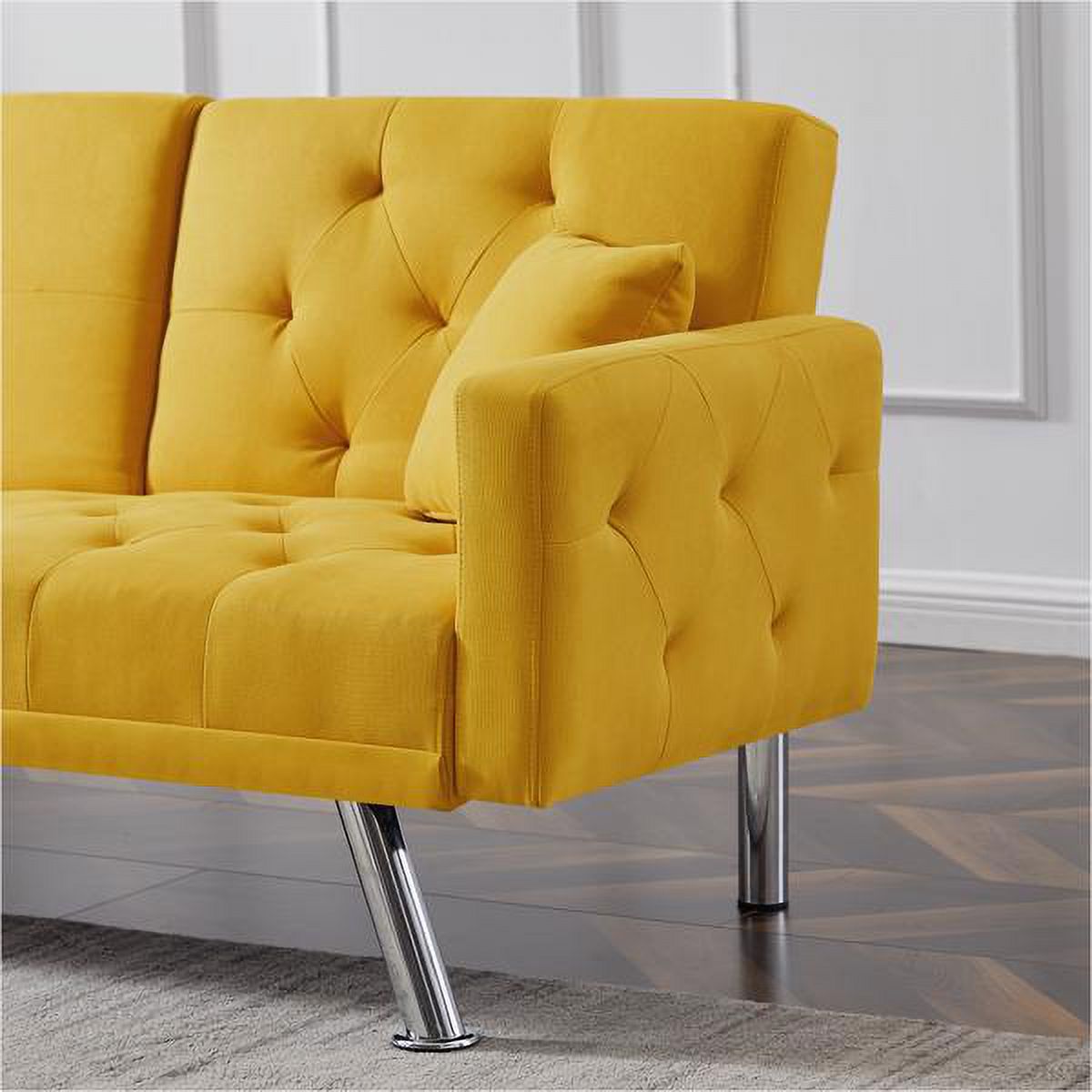 Yellow Linen Convertible Sofa and Bed U4709