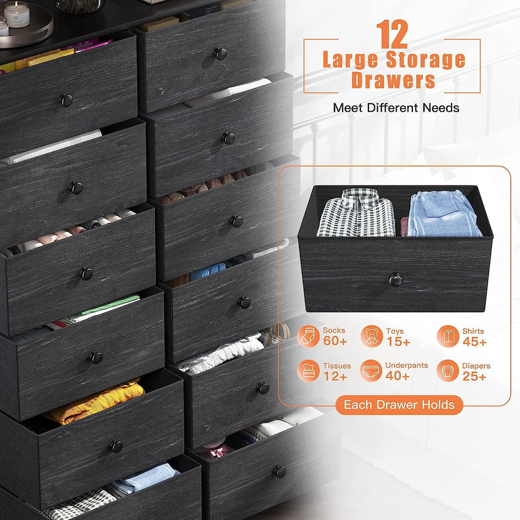 Black 12 Drawer Fabric Dresser D8972