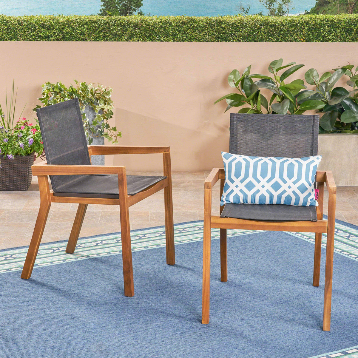 Acacia Wood and Mesh Dining Chairs (Set of 2) T378064