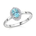 Oval Blue Aquamarine White Diamond 18K White Gold Halo Ring Size 7 Ct 0.85 G-H Color Si1 Clarity J66234