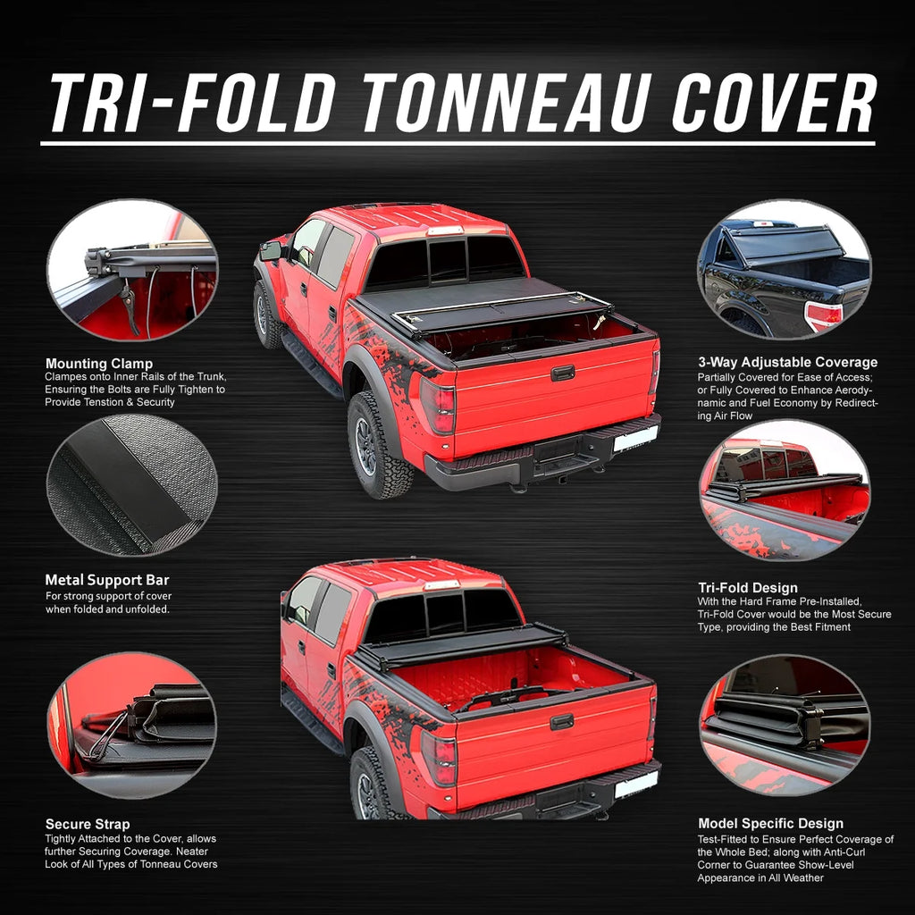 Tri-Fold Soft Top Tonneau Cover for Ford F250 F350 Super Duty 6.5' Bed E446725