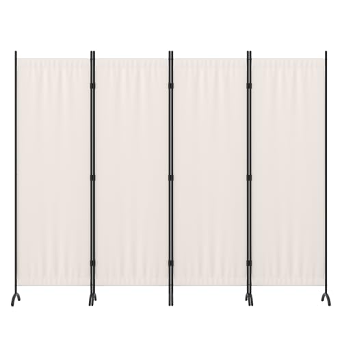 4 Panel Folding Room Divider with 5 Curved Metal Feet White C2726