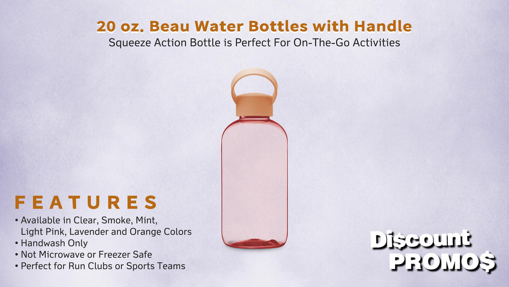 10 Pc Light Pink Plastic Water Bottles with Handle K3083