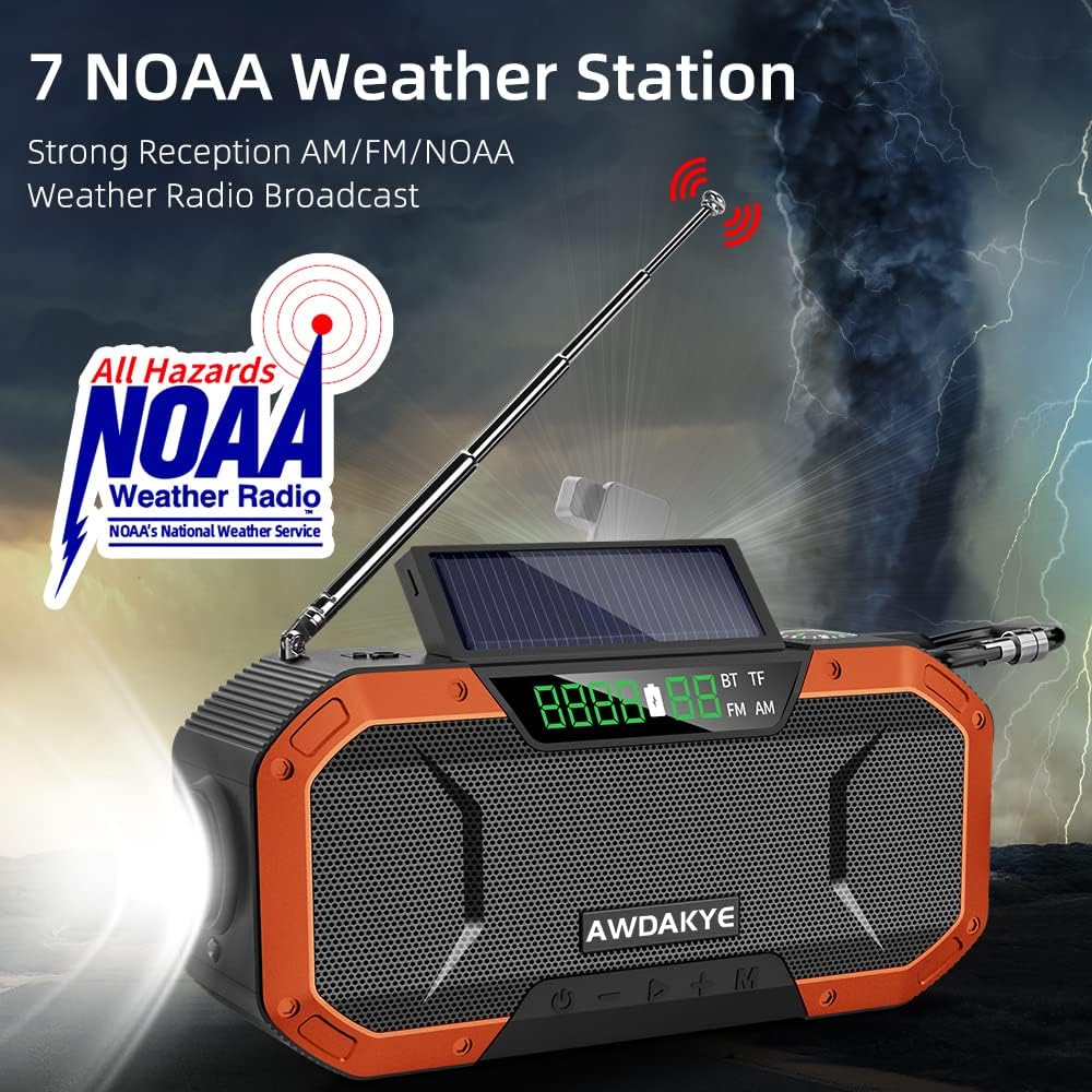 5000mAh Waterproof Solar Hand Crank AM/FM NOAA Weather Radio U108380