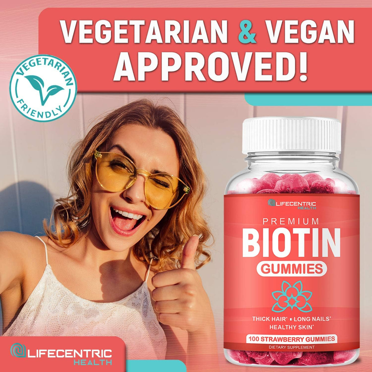Biotin 10000mcg Chewable Supplement, 100 Count Vegan Gummies W496