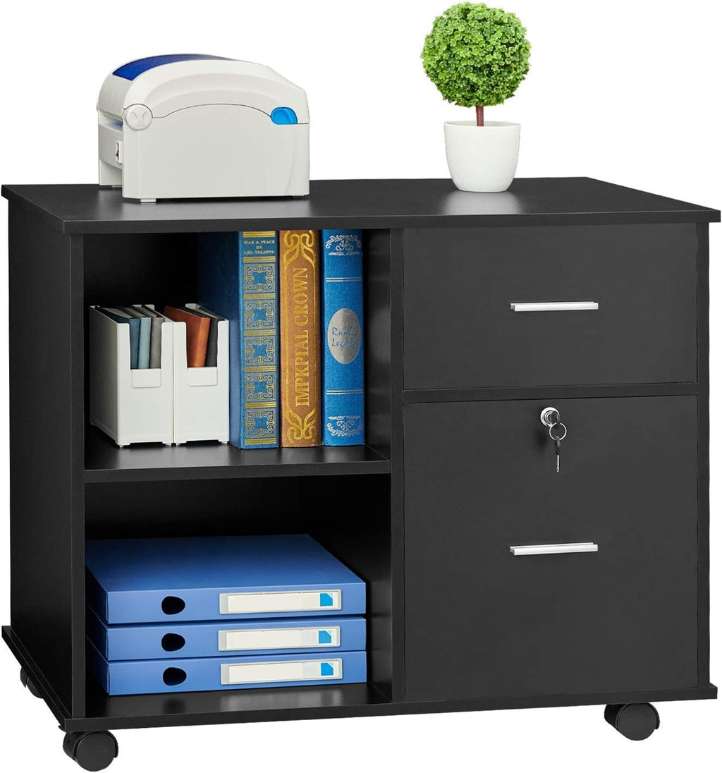 L Shaped Desk and File Cabinet with Open Storage Shelf I369