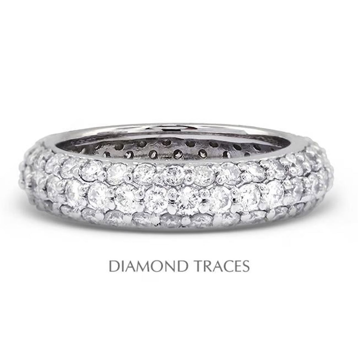 18K White Gold Pave Setting 1.61 Carat Total Natural Diamonds Three Row Band Eternity Ring G273