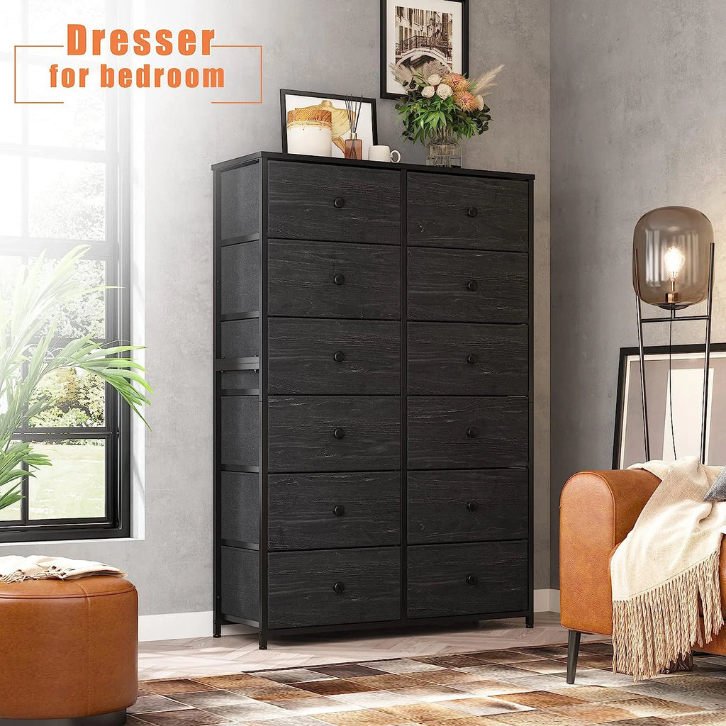 Black 12 Drawer Fabric Dresser D8972