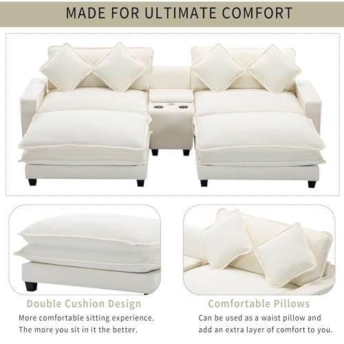 Beige Sectional Sofa with 2 Removable Ottoman K18265