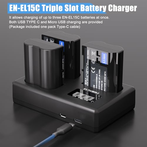 3 Pack EN-EL15C Batteries and Three-Slot Charger Set 2280mAh M726266