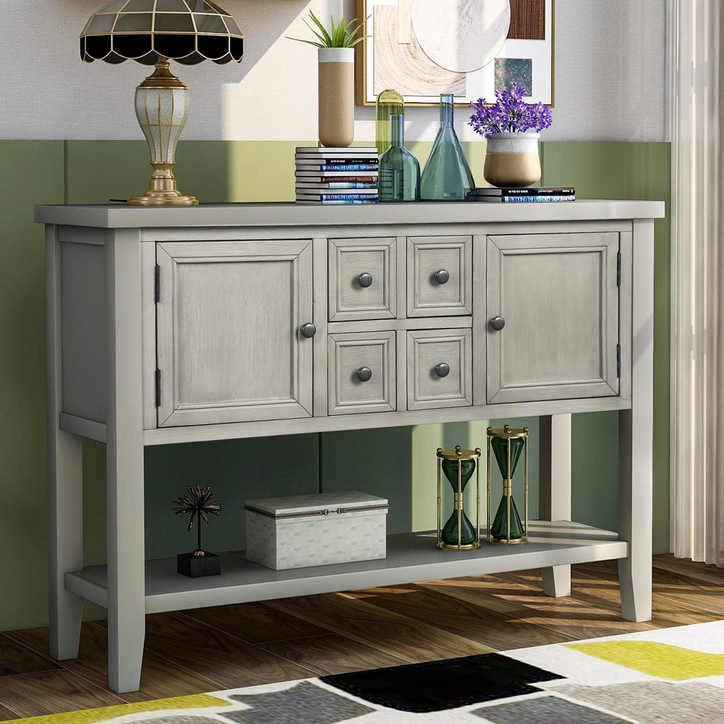 Blue Console Sofa Table with Storage Drawers Cabinets and Bottom Shelf M313