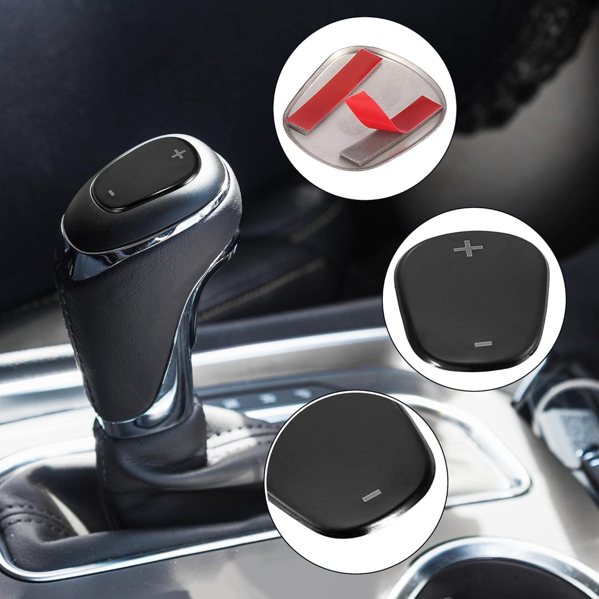 Car Gear Shift Knob Cover Sticker Stainless Steel Black Pack of 2 B46477