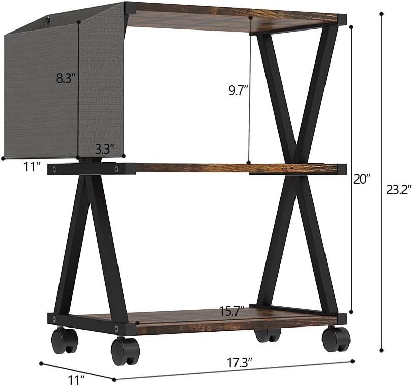 3 Tier Wooden Mobile Printer Stand with Storage Bag N63789