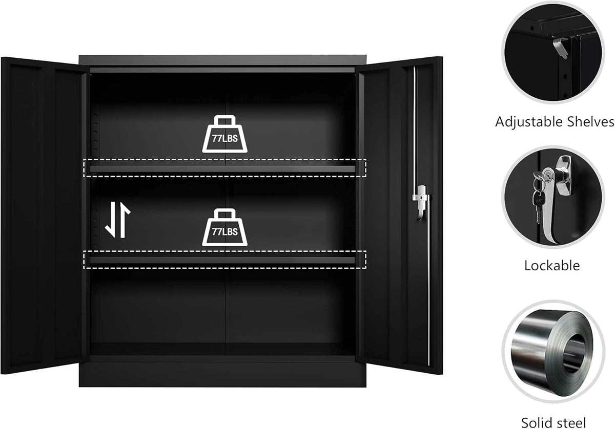 Black Locking Metal Storage Cabinet with Adjustable Shelves, W36'' x D18'' x H41.6'' P4973