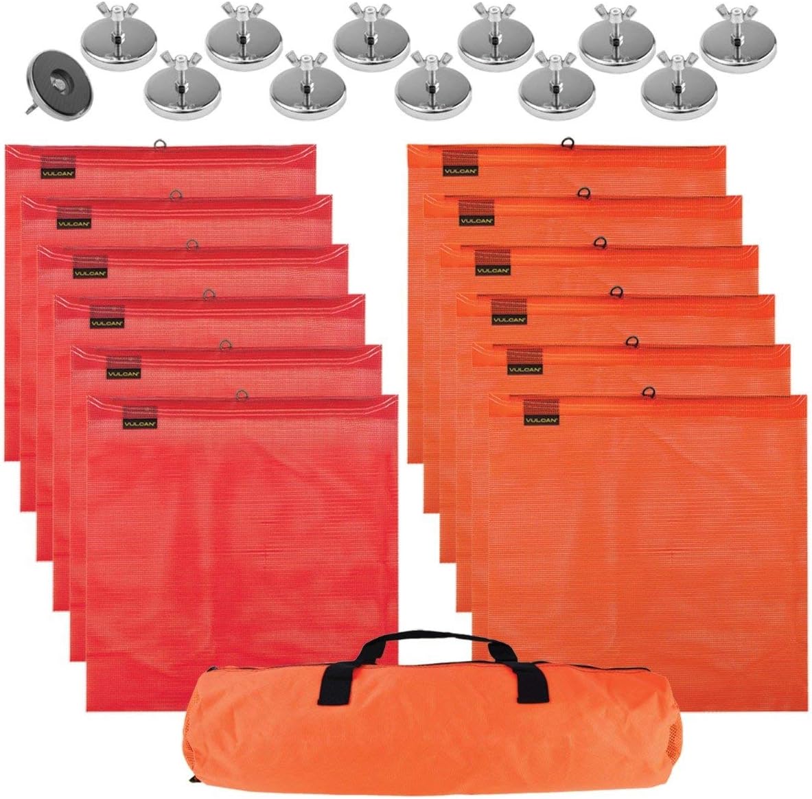 Heavy Duty Flags and Magnets Kit with 12 Magnets, 6 Orange Flags, 6 Red Flags, and Storage Bag I12622