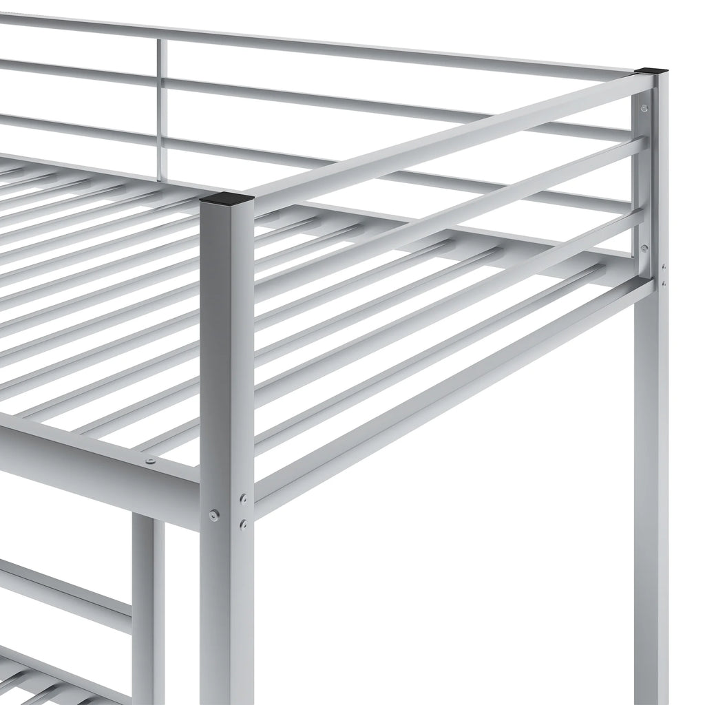 Metal Twin over Twin Low Bunk Bed with Ladder and Safety Guardrails I591
