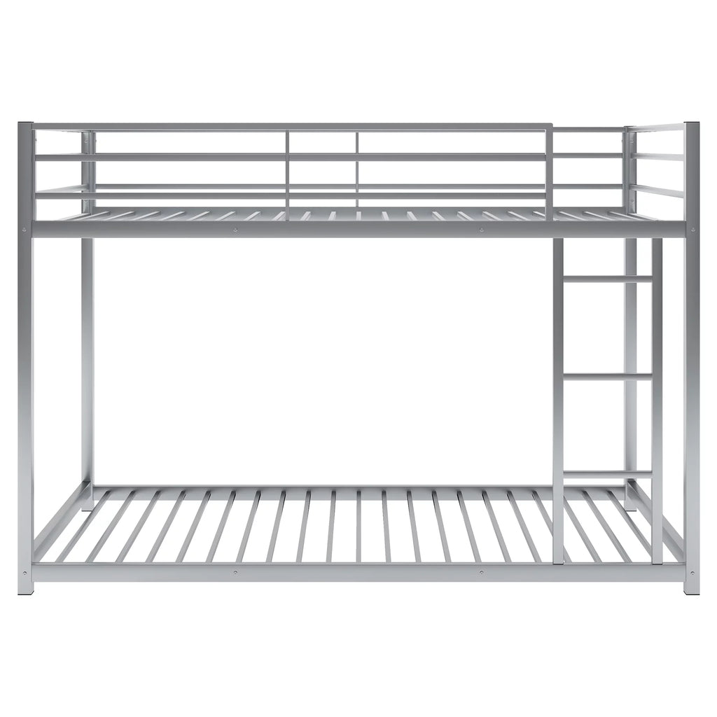 Metal Twin over Twin Low Bunk Bed with Ladder and Safety Guardrails I591