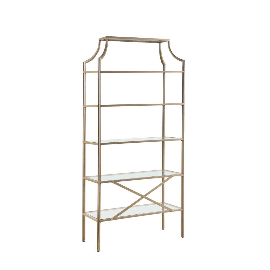 Matte Gold 5-Tier Tempered Glass Shelves Bookcase I818