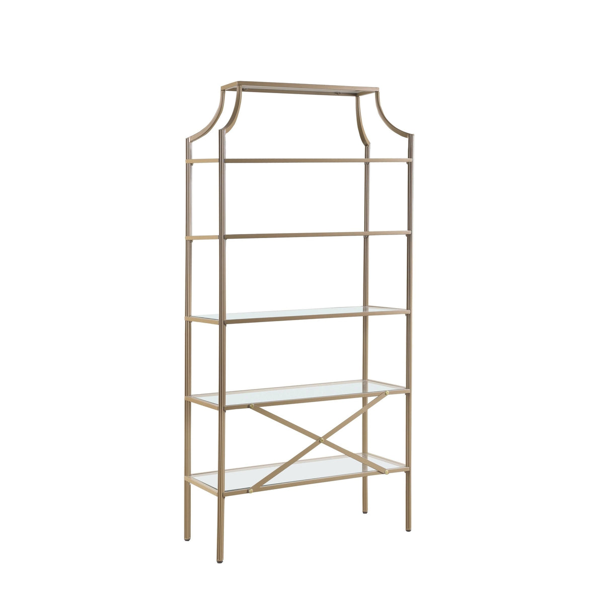 Matte Gold 5-Tier Tempered Glass Shelves Bookcase I818