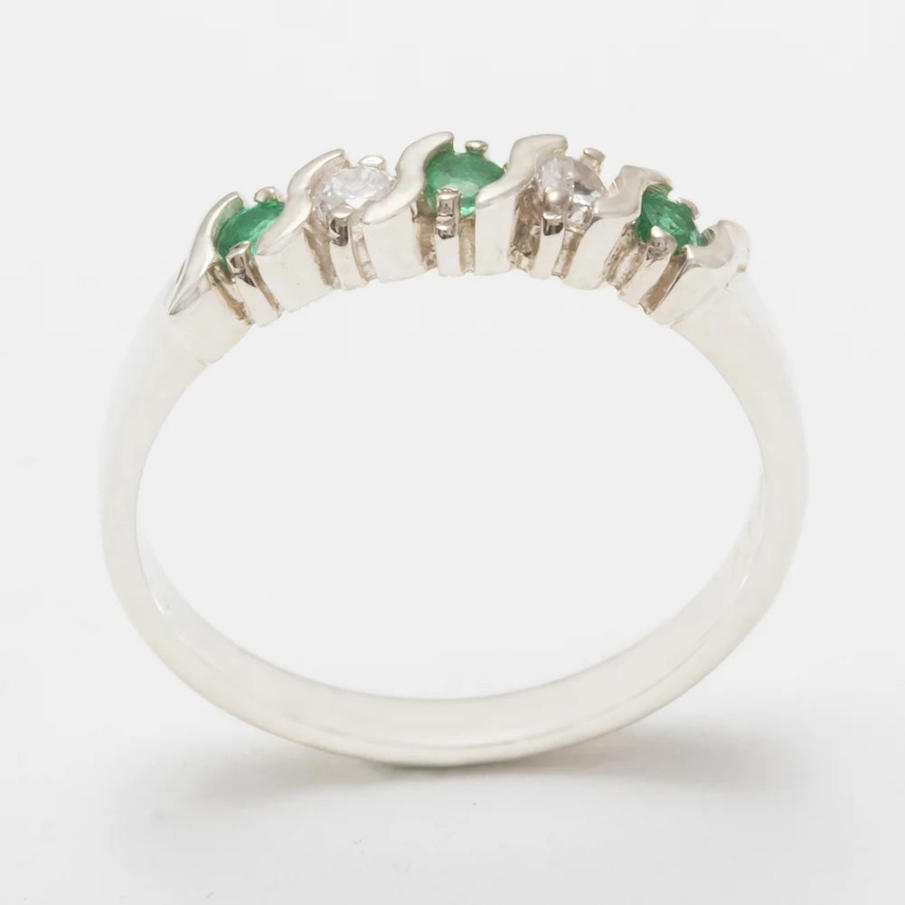 10k White Gold Emerald & Cubic Zirconia Eternity Ring U220000