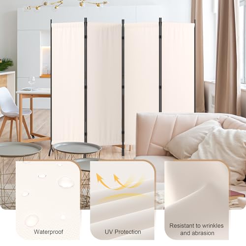 4 Panel Folding Room Divider with 5 Curved Metal Feet White C2726