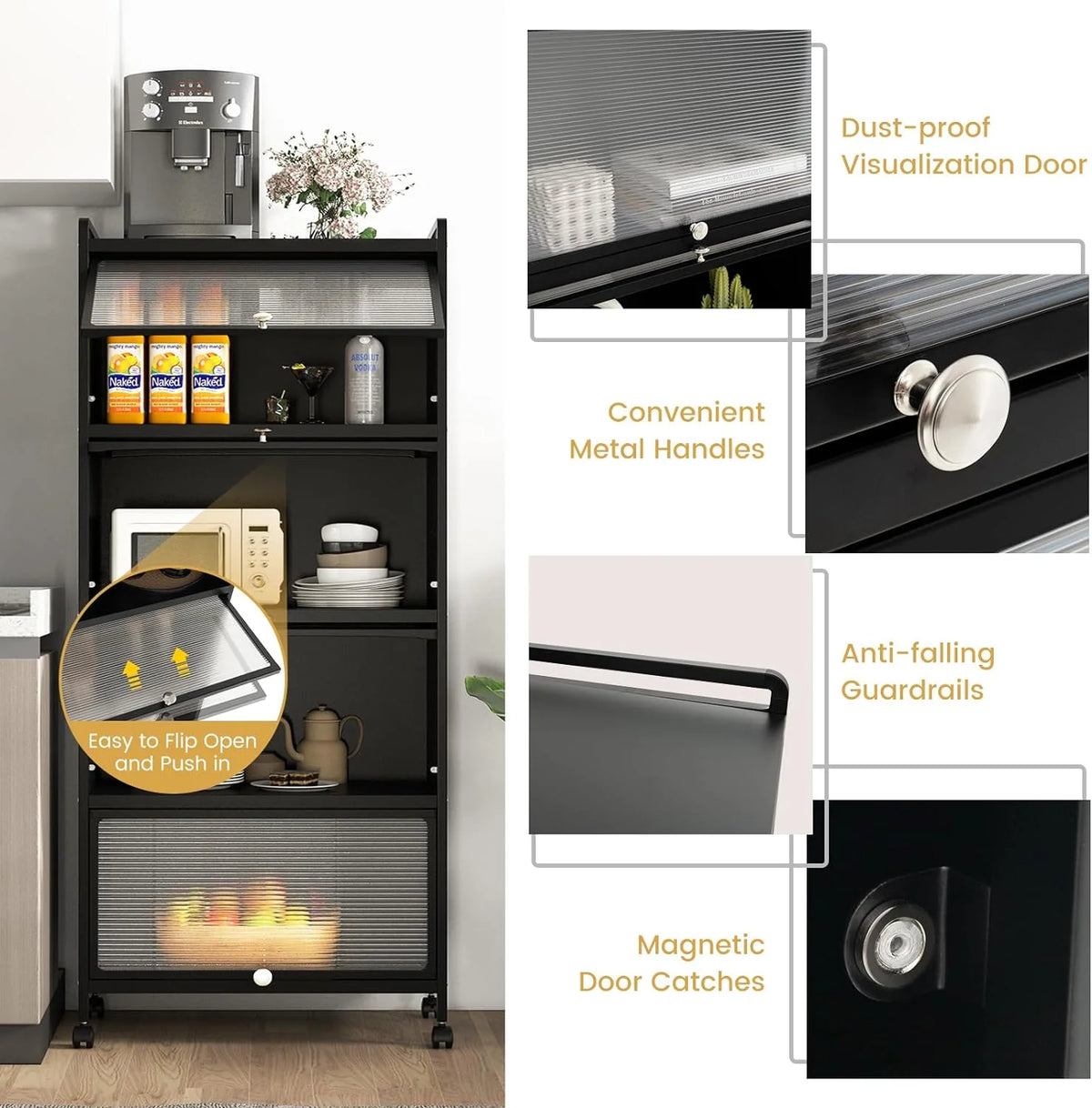 5-Tier Freestanding Kitchen Cabinet with 4 Rolling Casters R15972