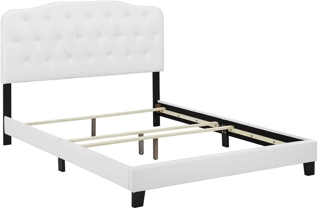 Full Platform Bed with Tufted Faux Leather Upholstered Frame F760