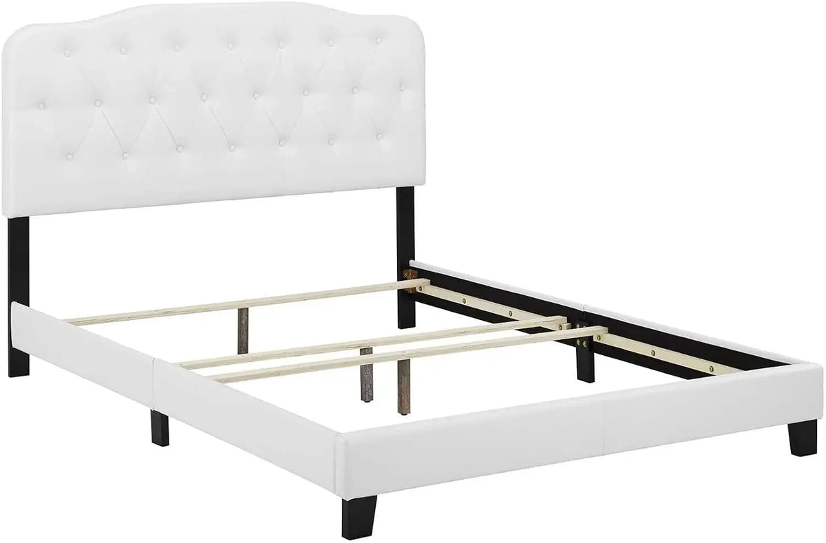 Full Platform Bed with Tufted Faux Leather Upholstered Frame F760