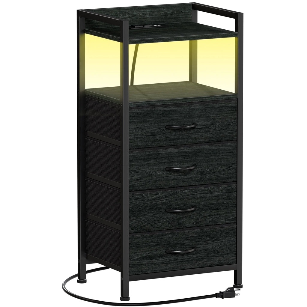 White Fabric Vertical Dresser with Charging Station R878