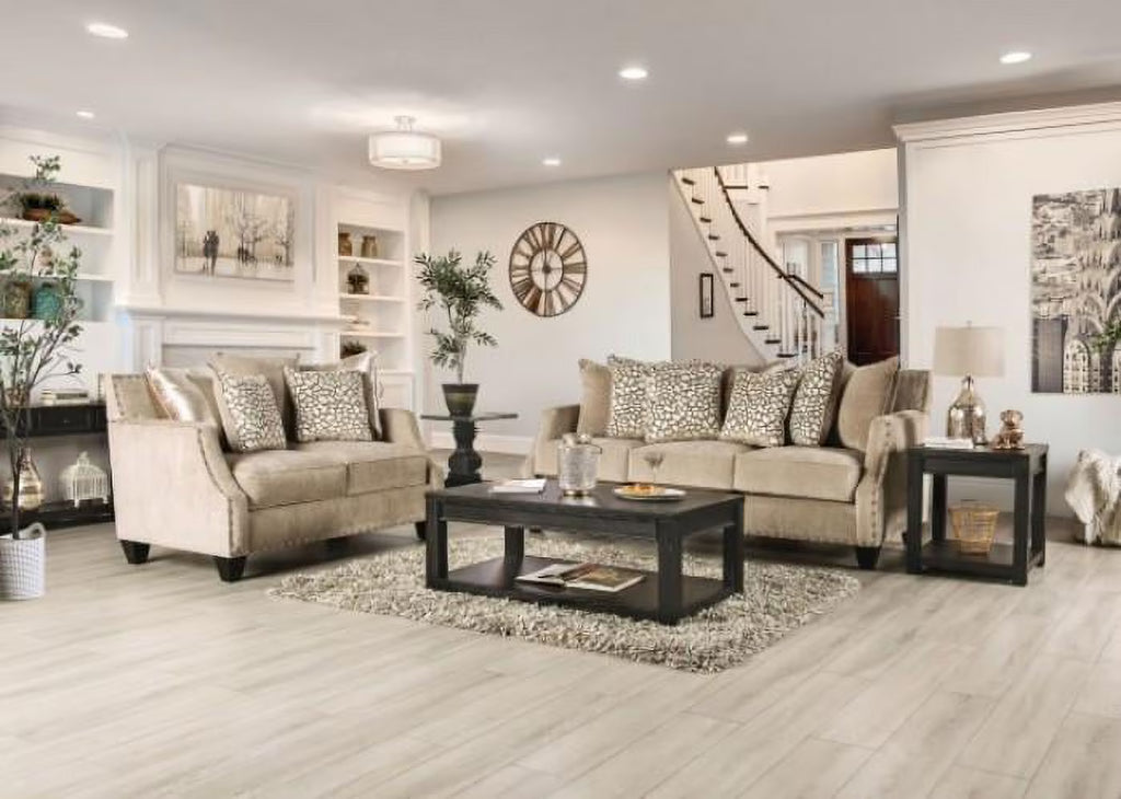 Beige Chenille Sofa and Loveseat R939