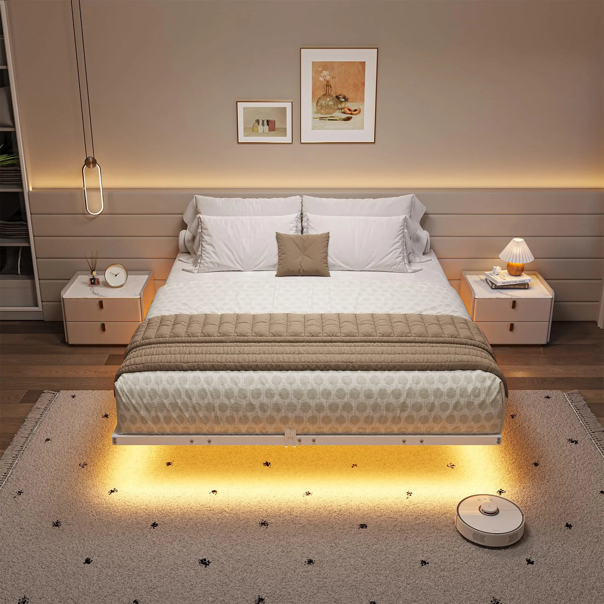 Queen Size Black Metal Platform Bed Frame with LED Lights Z390628