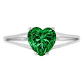 1.0ct Heart Cut Green Simulated Emerald Real 18k White Gold Solitaire Ring X8285