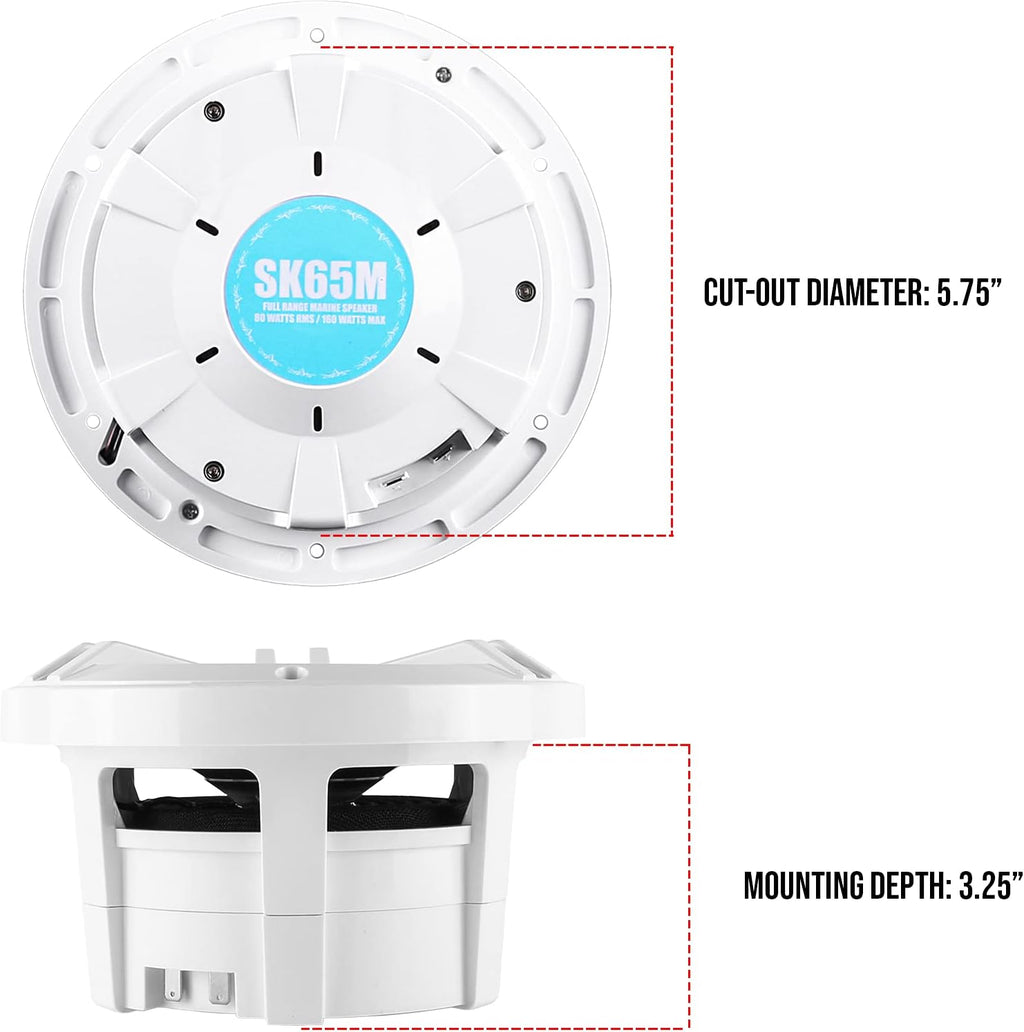 6.5" 2-Way Marine Coaxial Speakers, Pair (White) Z751