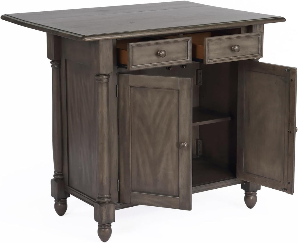 Expandable Drop Leaf Kitchen Island Set with 2 Stools, Drawers and Cabinet Z772