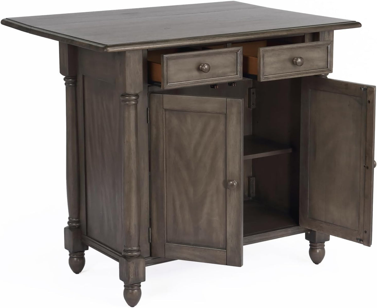 Expandable Drop Leaf Kitchen Island Set with 2 Stools, Drawers and Cabinet Z772