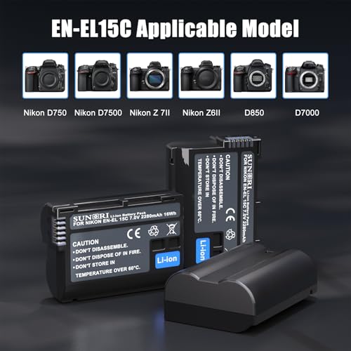 3 Pack EN-EL15C Batteries and Three-Slot Charger Set 2280mAh M726266