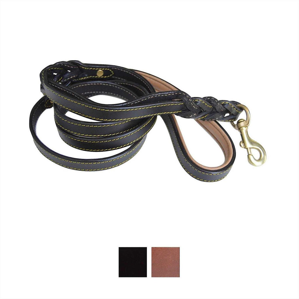 6 Foot Braided Leather Dog Leash with Traffic Handle I91433